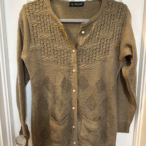 Slim Lady Vintage Brown Long-sleeved Cardigan-Size Large